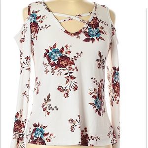 Rue21 White Floral Laced Up Cold Shoulder Shirt